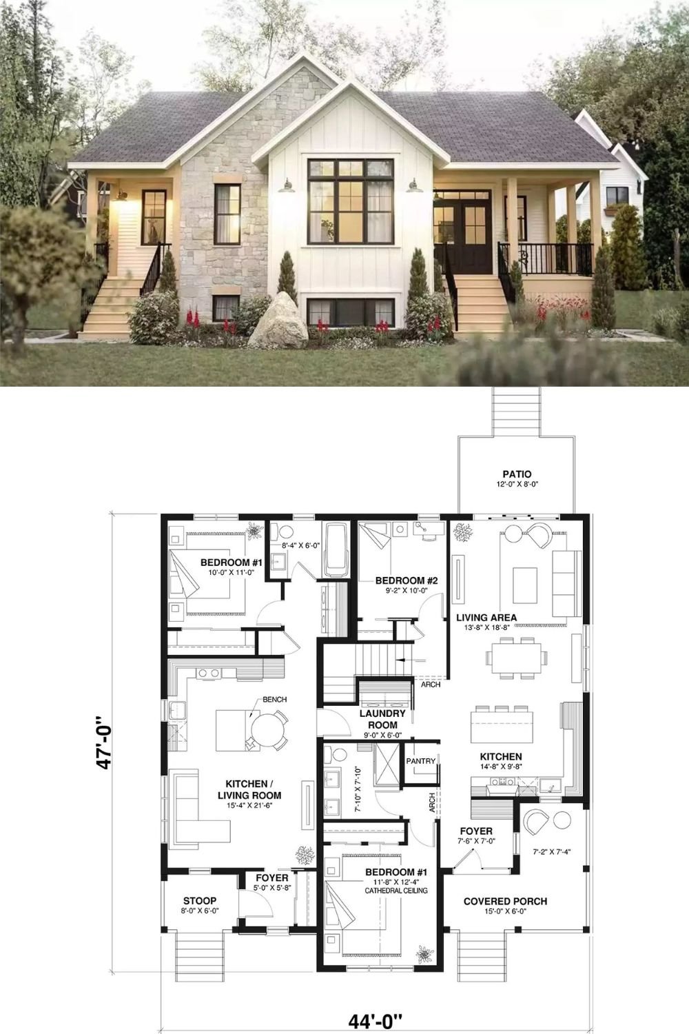 3-Bedroom Malvern Farmhouse with Front Porch and In-Law Suite (Floor Plan)
