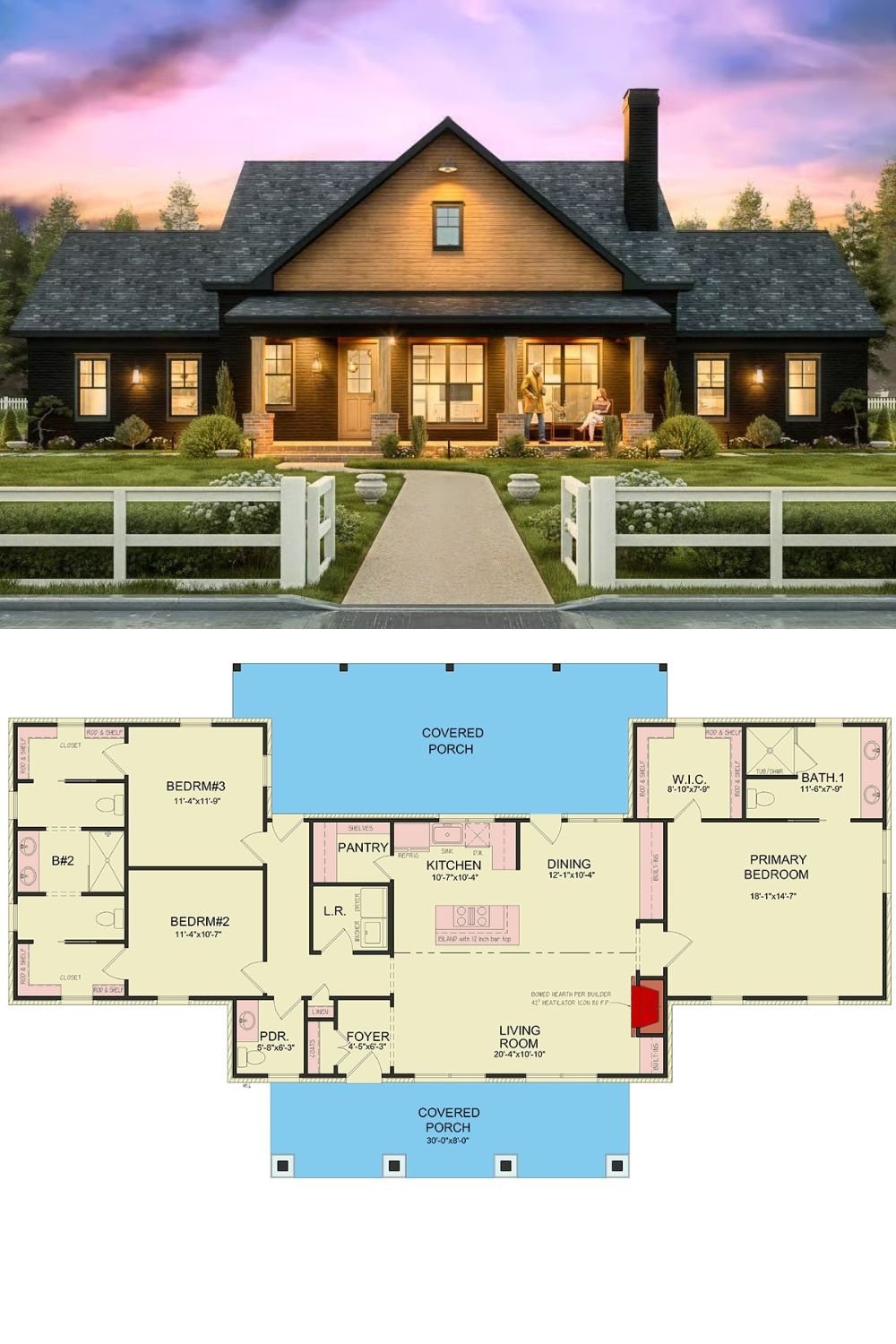 3-Bedroom Modern Farmhouse with Jack & Jill Bath and Open-Concept Living (Floor Plan)