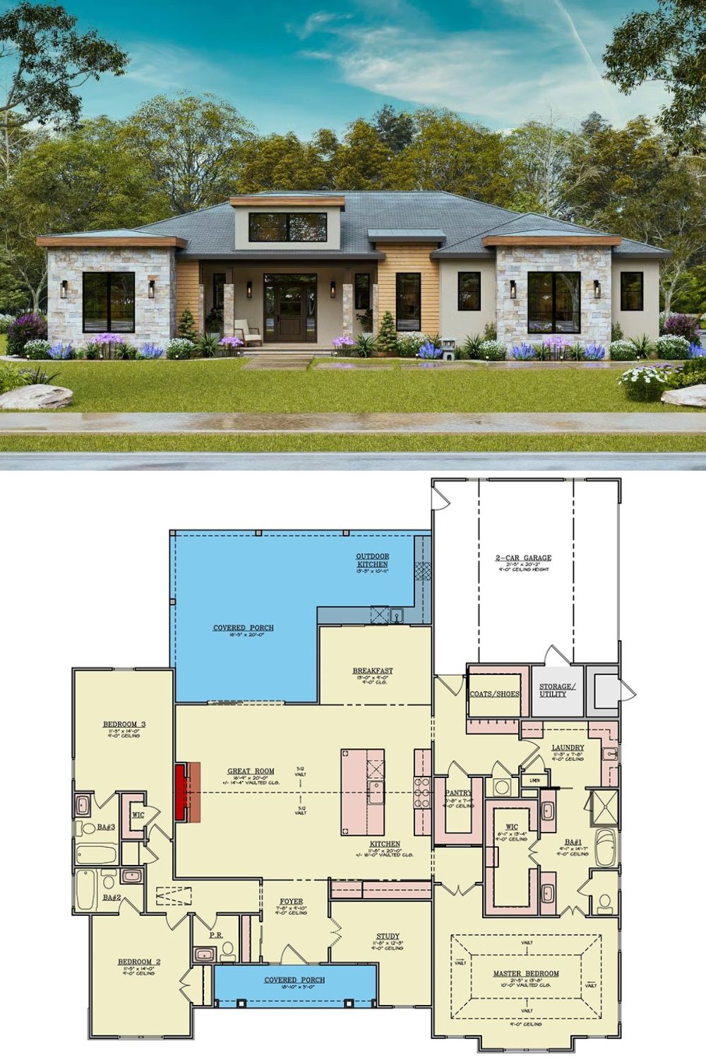 Modern Style 3 Bedroom Home With Covered Front And Back Porches Floor Modern Style 3 Bedroom Home With Covered Front And Back Porches Floor