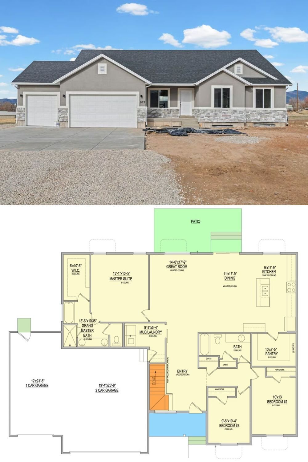 3-Bedroom Modern Ranch with 3-Car Garage and Optional Basement (Floor Plan)