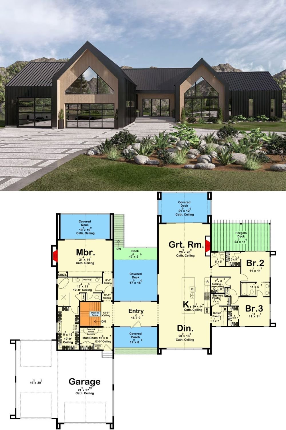 Modern 3-Bedroom Scandinavian Home with Open Living Space and Lower Level Expansion (Floor Plan)