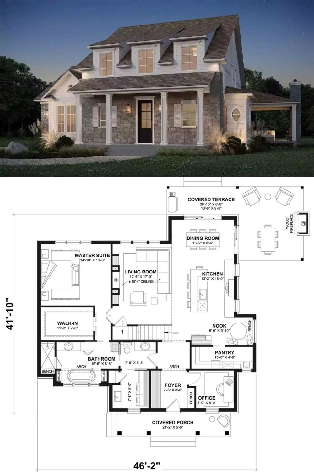 Parker Lane 3-Bedroom French Country-Style Home with Open Living Space and Covered Terrace (Floor Plan)