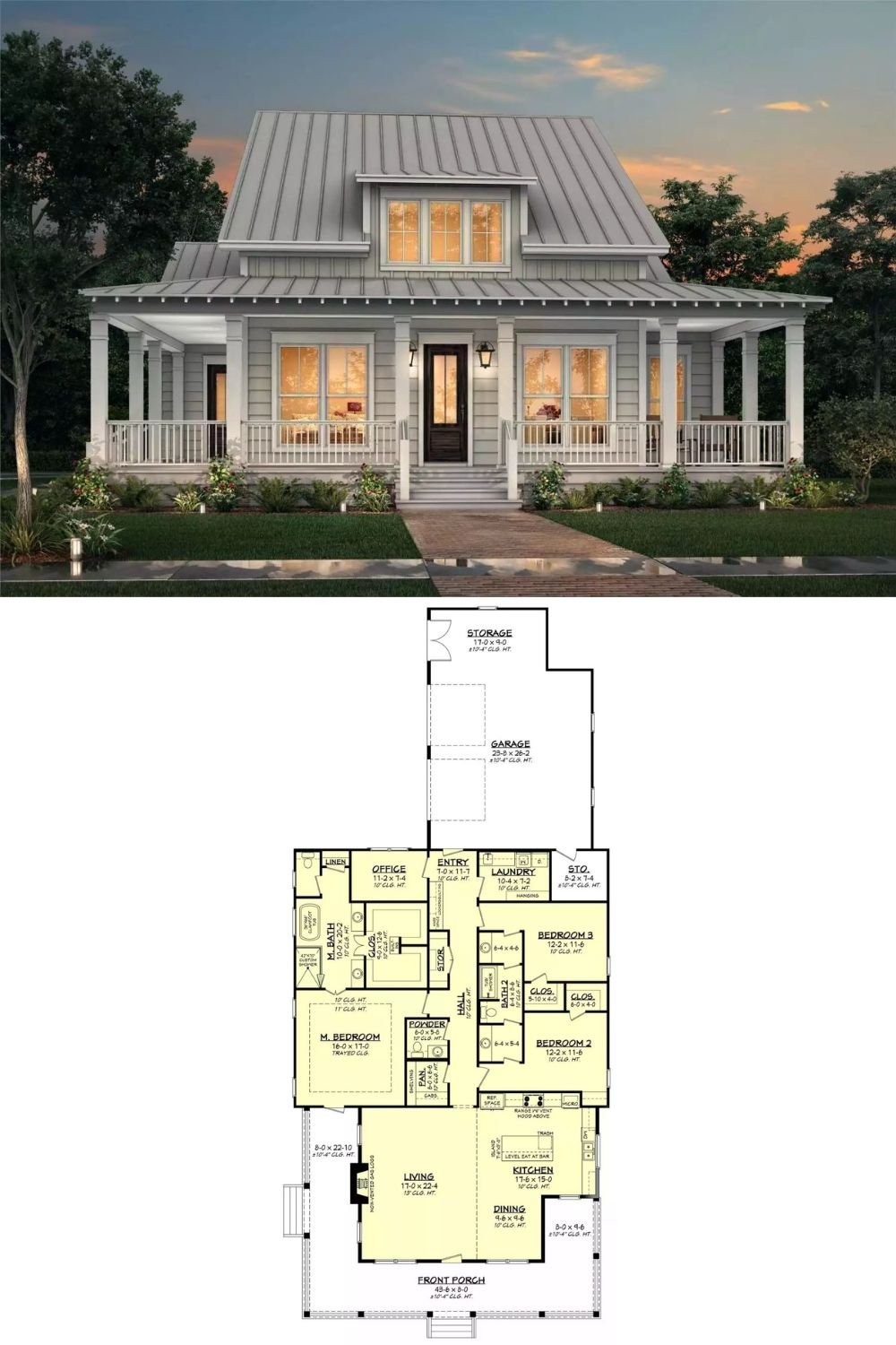 Ranch-Style 3-Bedroom Parks Edge Home with Wraparound Front Porch and Rear Garage (Floor Plan)