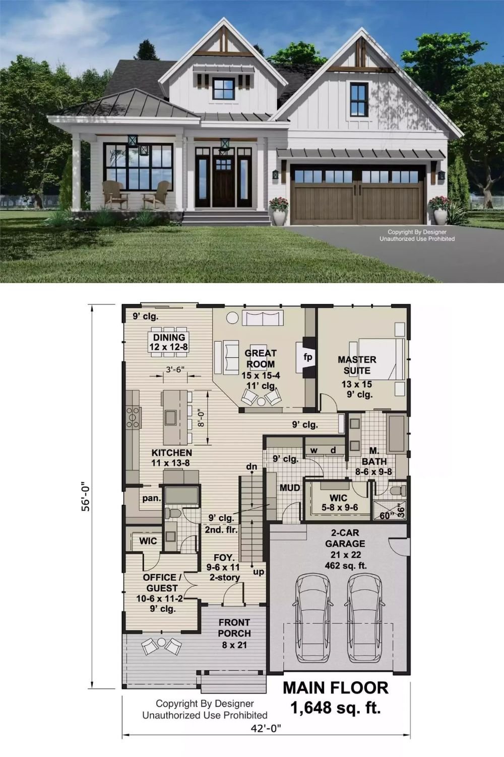 Country-Style 3-Bedroom Pinecrest Home with Front Porch and Double Garage (Floor Plan)