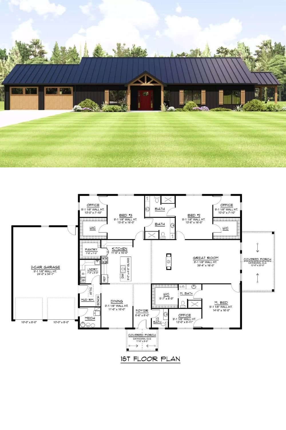 Ranch-Style 3-Bedroom Quiet Cove Lane Home with Front Porch and Covered Patio (Floor Plan)