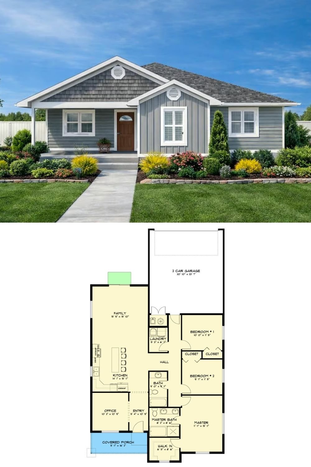 Ranch-Style 3-Bedroom Home with Front Porch and Rear Garage (Floor Plan)