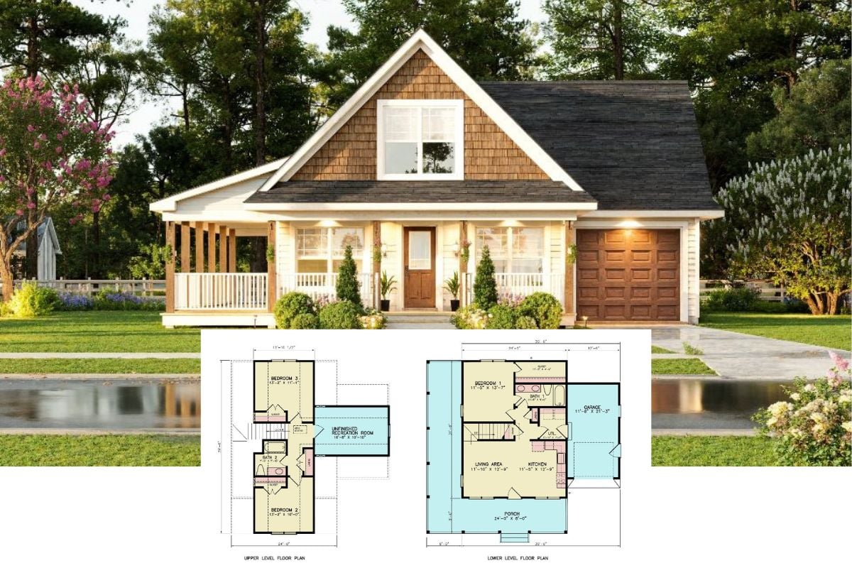 3-Bedroom Craftsman-Style Stacy 4 Bungalow with Wraparound Porch and Bonus Room (Floor Plan)