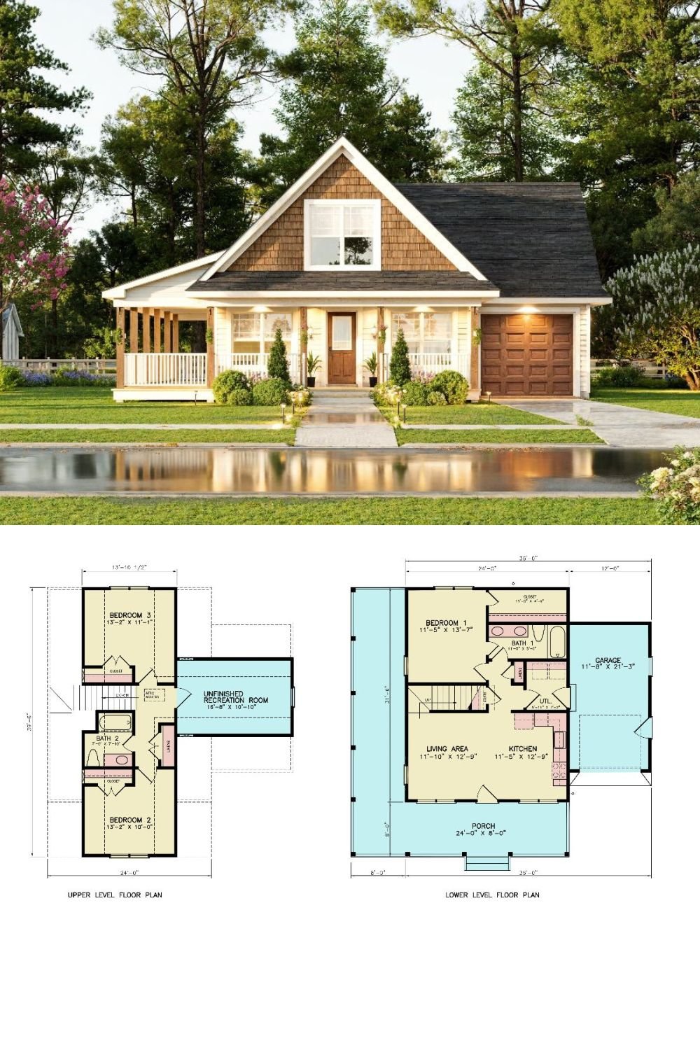 3-Bedroom Craftsman-Style Stacy 4 Bungalow with Wraparound Porch and Bonus Room (Floor Plan)