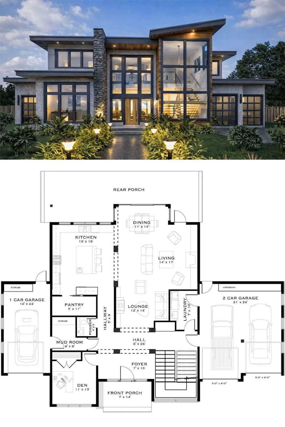Tower Estate 3-Bedroom Contemporary Home with Balcony and 3-Car Garage (Floor Plan)