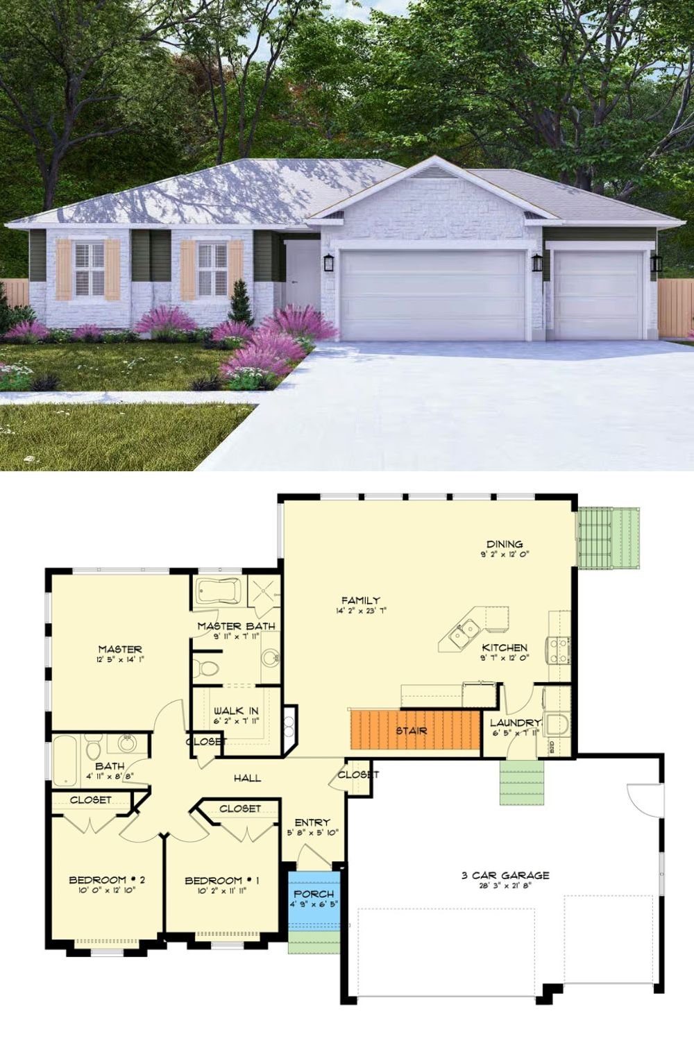 Traditional 3-Bedroom Ranch with Open Living Space and Optional Basement (Floor Plan)