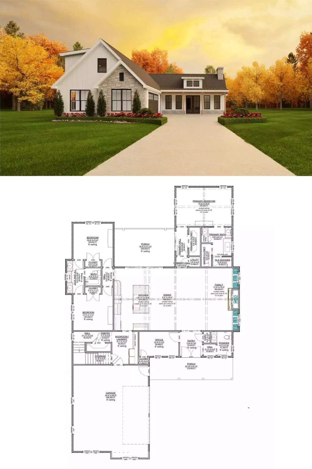 Warmstone Circle 3-Bedroom Farmhouse with 3-Car Garage and Jack & Jill Bath (Floor Plan)