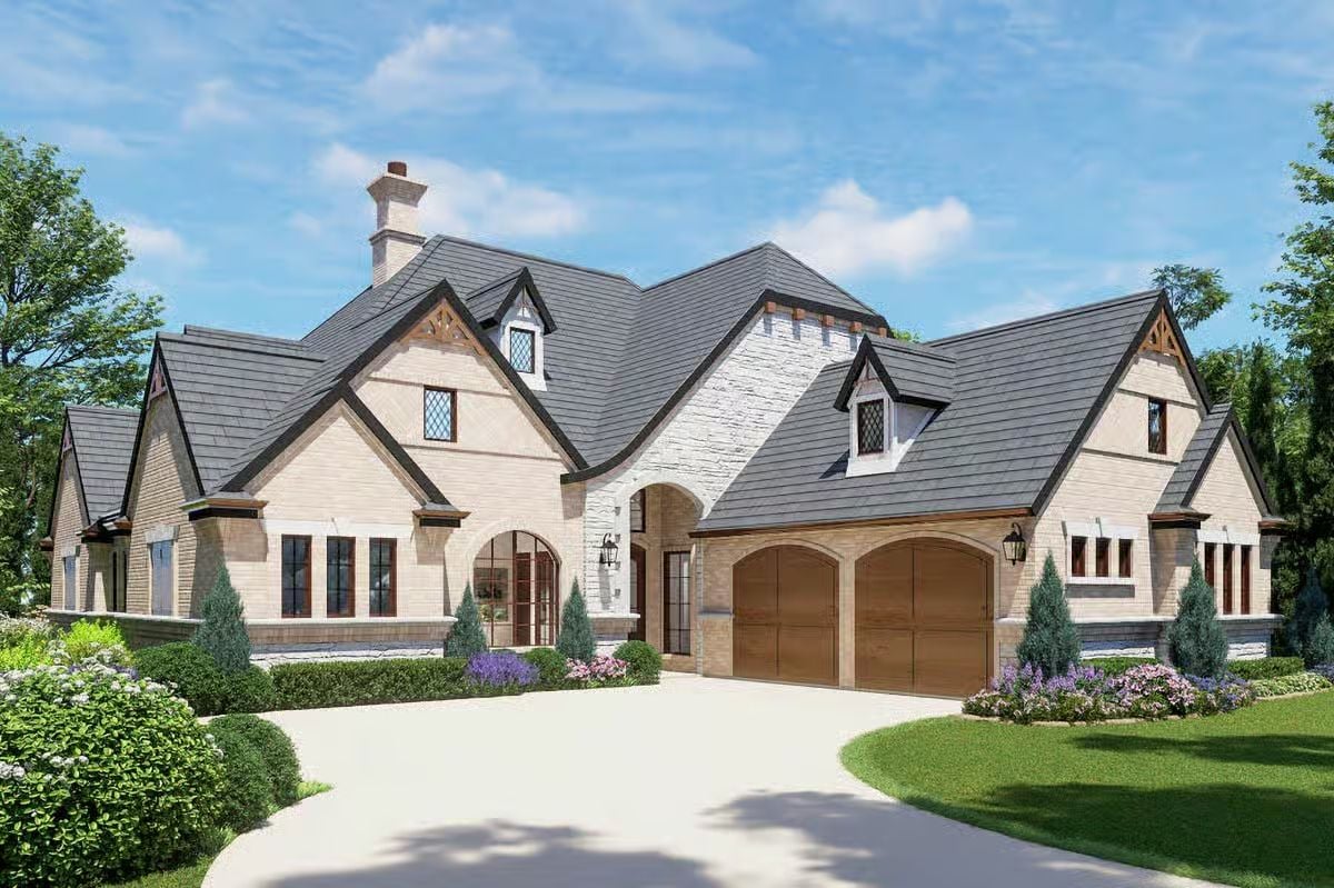 European-Style 3-Bedroom Traditional Home with Loft and Double Garage (Floor Plan)