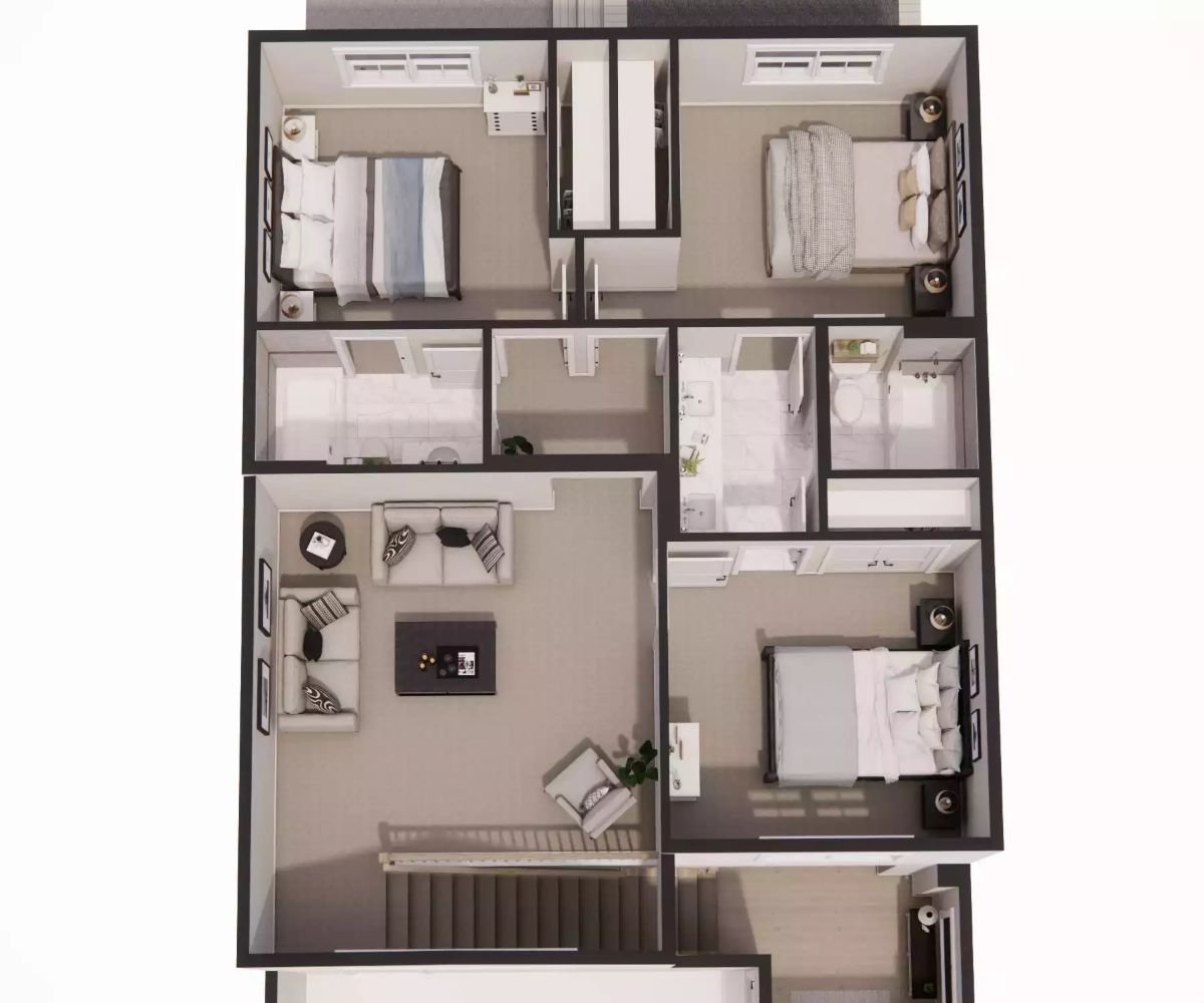 3D Second Level Floor Plan