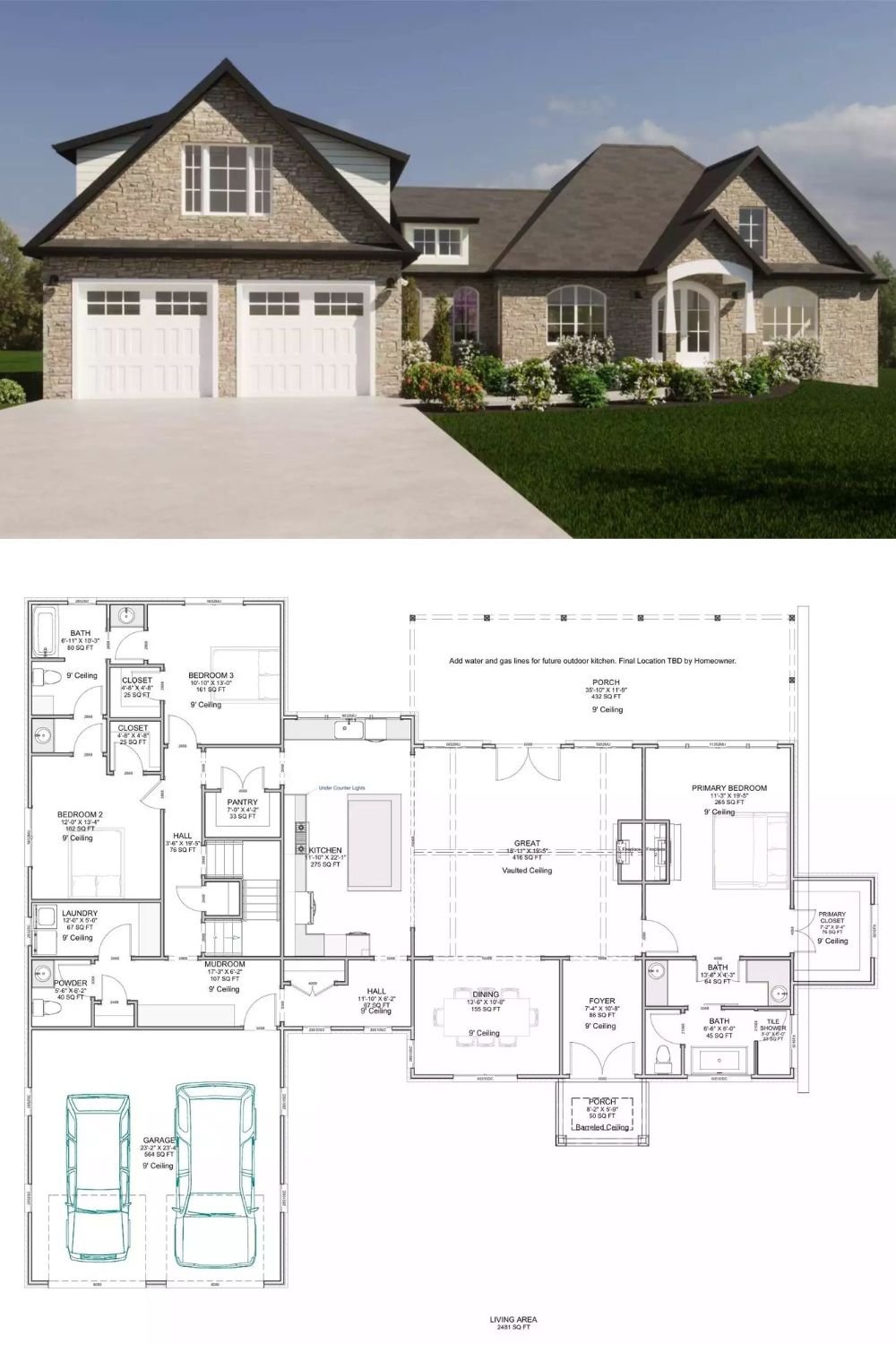 Willowrise Path 4-Bedroom French Country-Style Home with Basement and Bonus Room (Floor Plan)