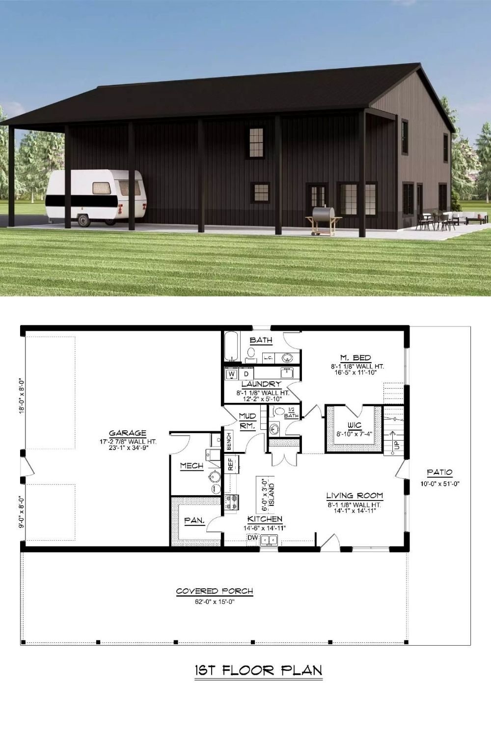 Clovis Ridge 4-Bedroom Barndominium with Loft and Front Porch (Floor Plan)