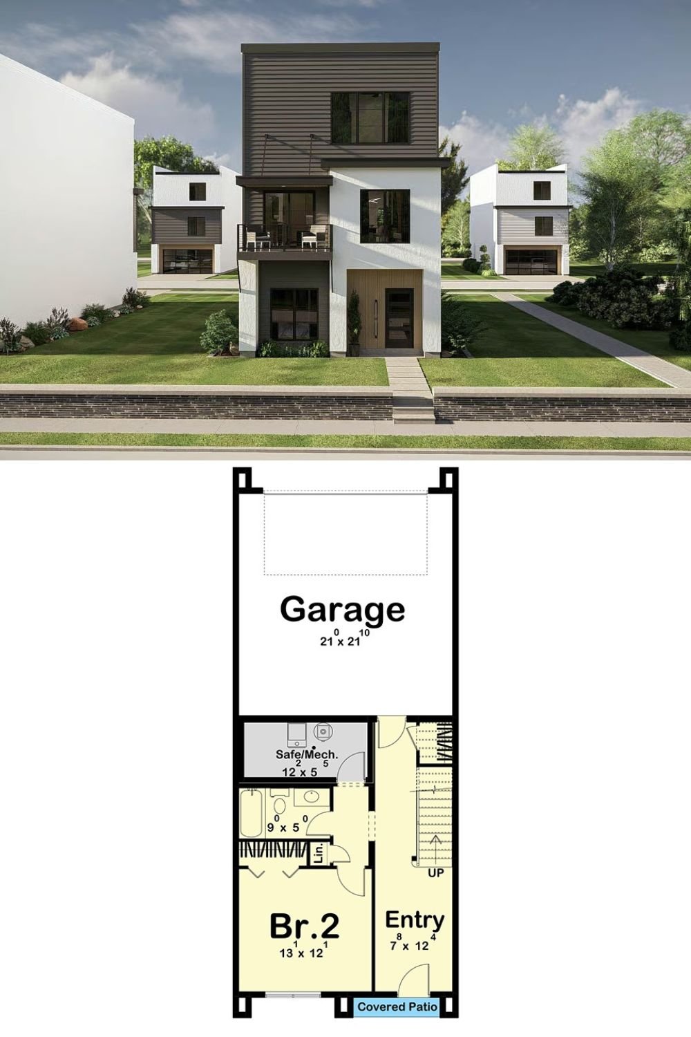 4-Bedroom Contemporary Home for a Narrow Lot with a Loft (Floor Plan)