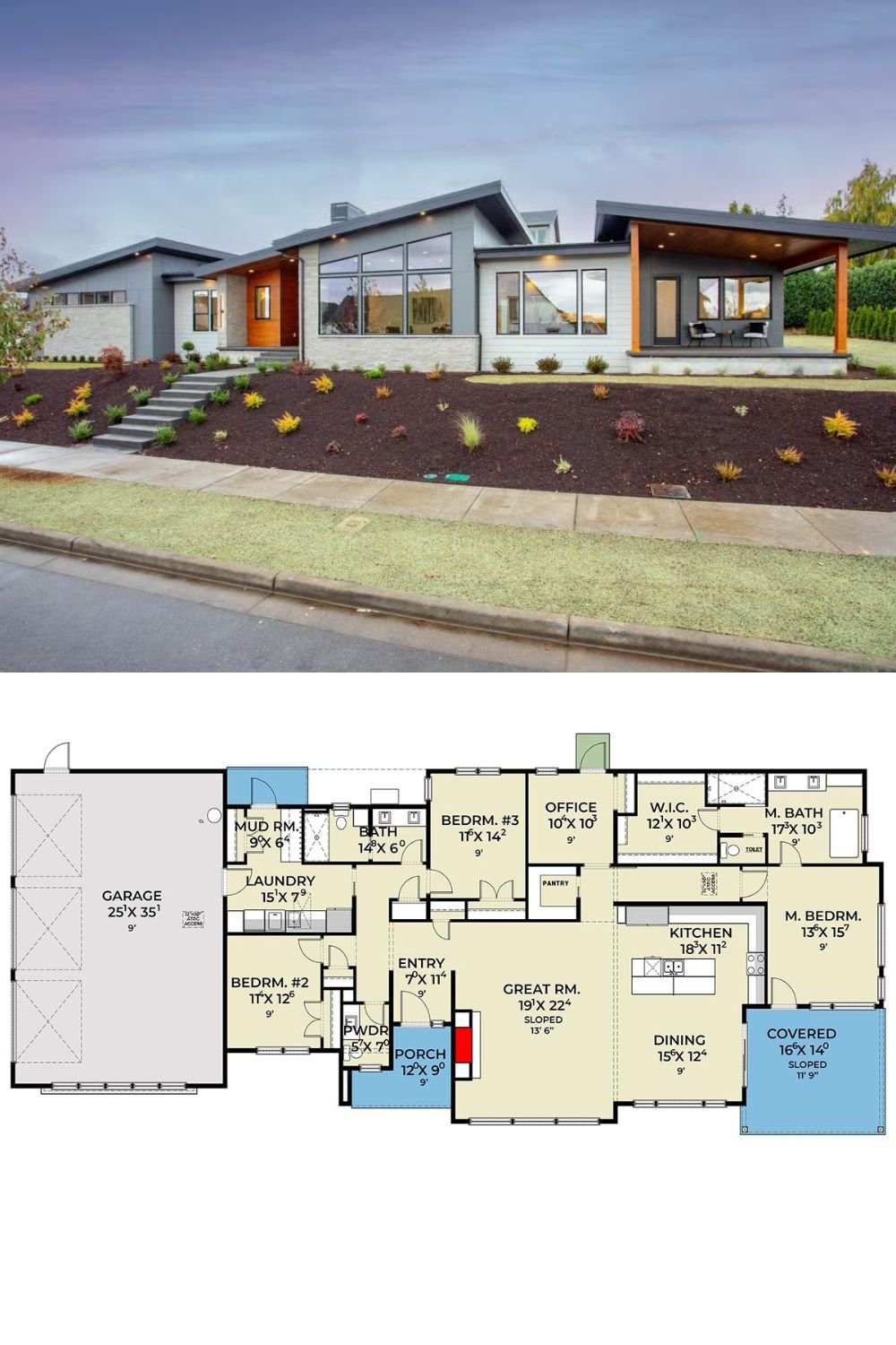 4-Bedroom Contemporary Home for a Wide Lot with 3-Car Garage (Floor Plan)