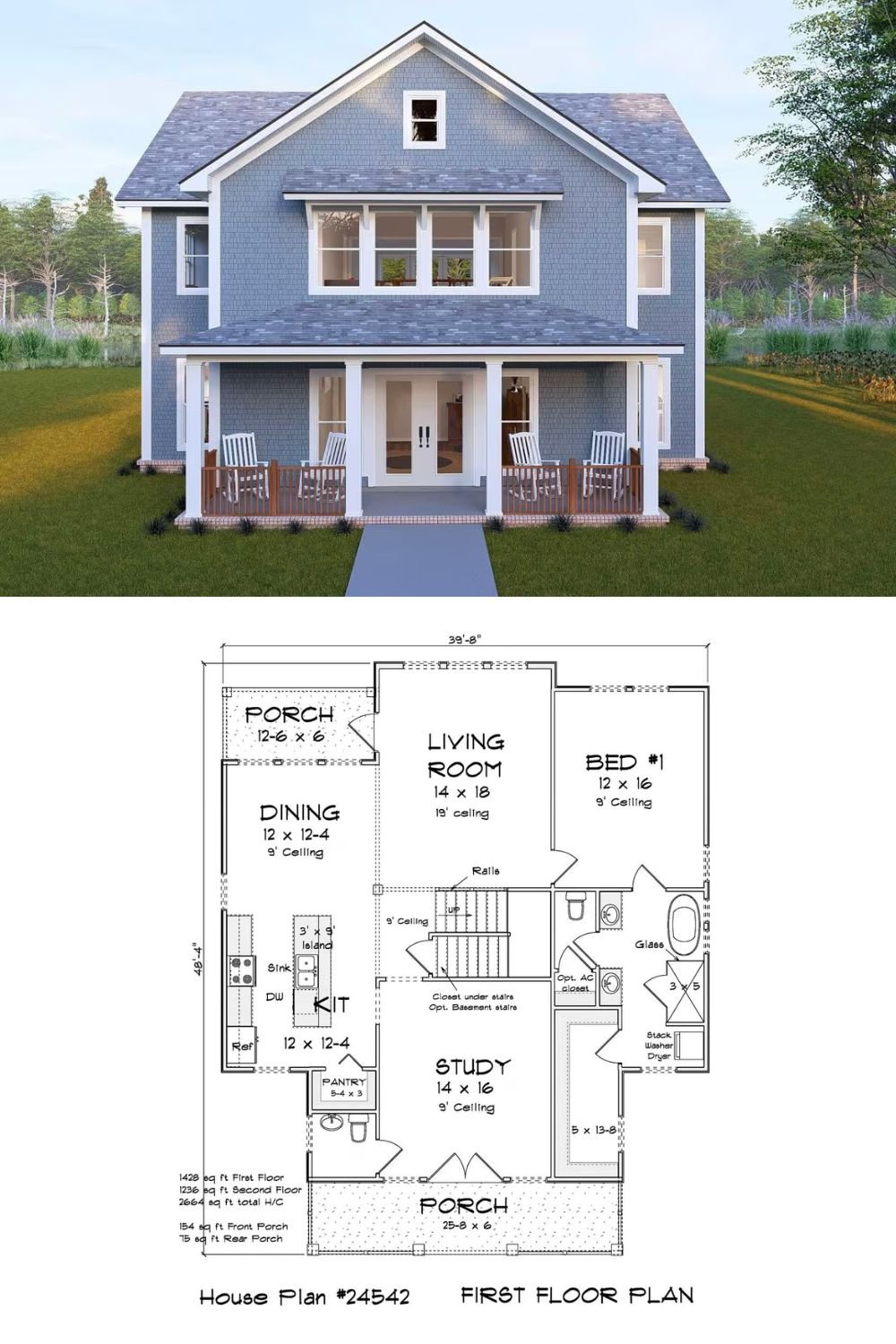 Cottage-Style 4-Bedroom Home with Front Porch and Balcony (Floor Plan)