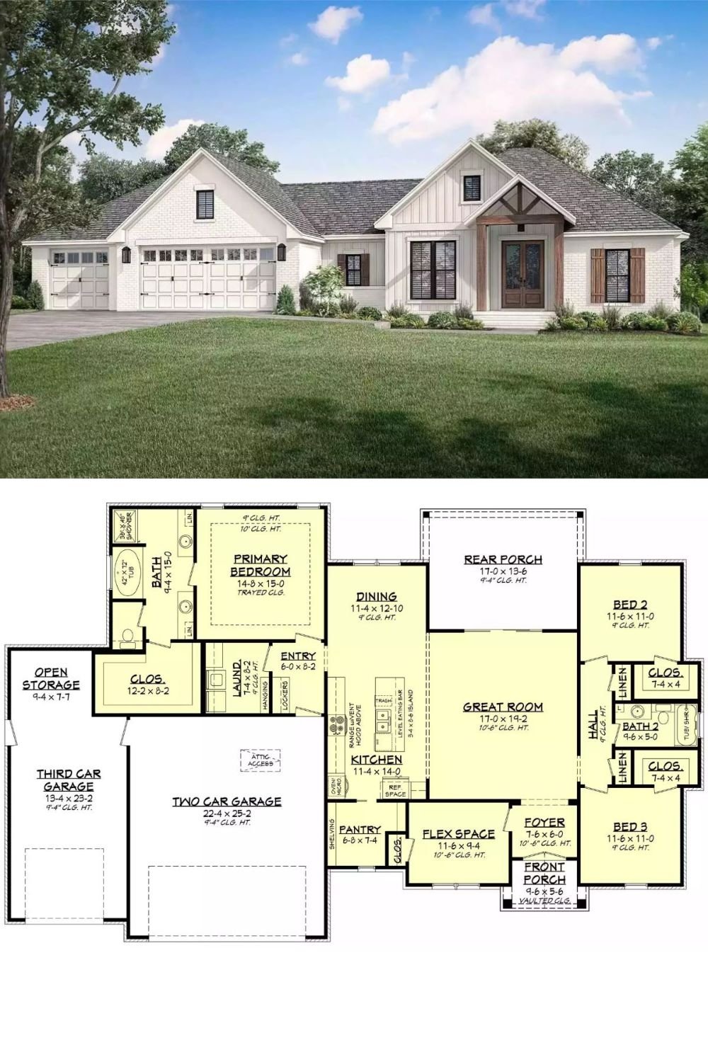 Country-Style Ellis Home with 4 Bedrooms and a Covered Patio (Floor Plan)