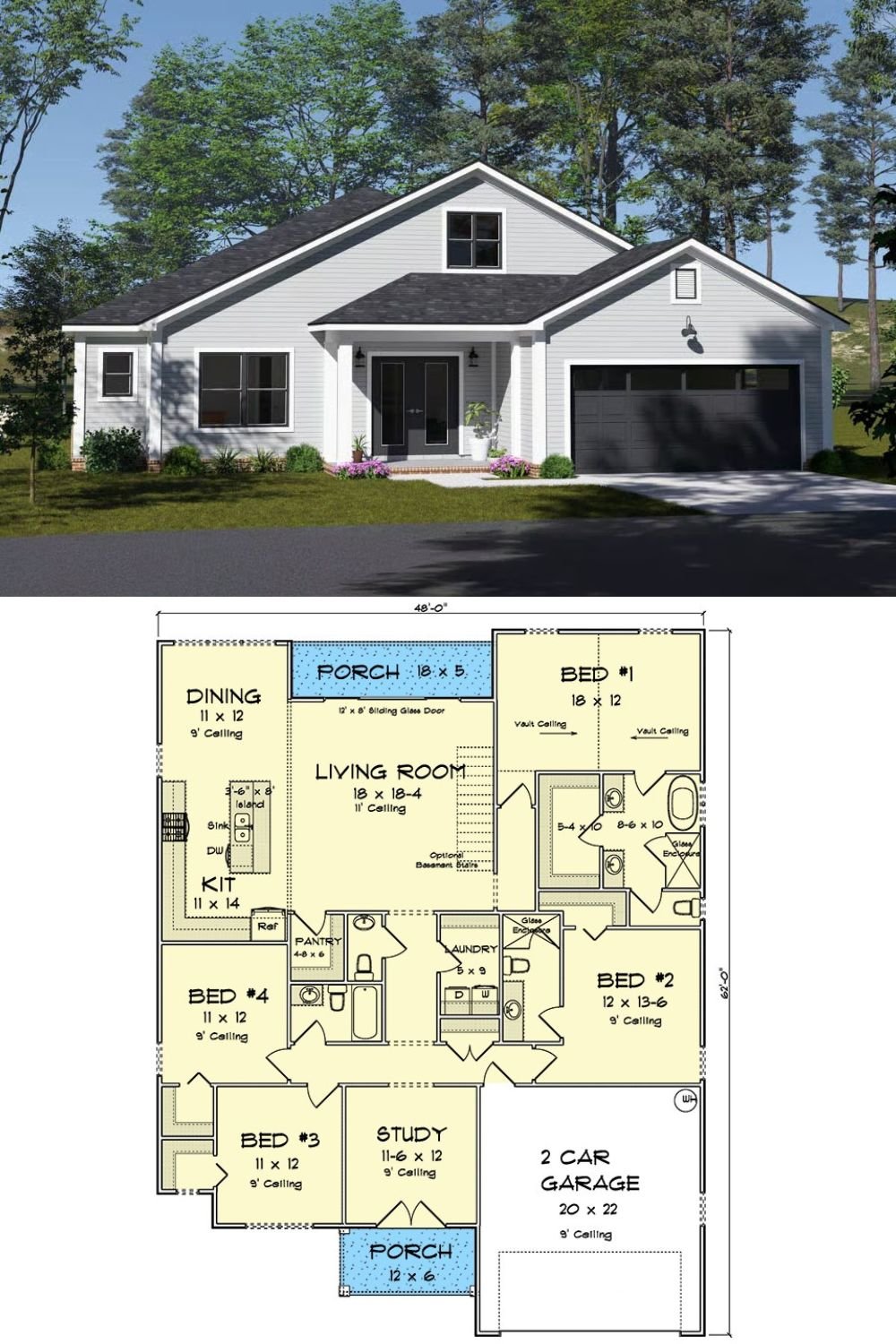 4-Bedroom Country Ranch with 2-Car Garage and Open-Concept Living (Floor Plan)