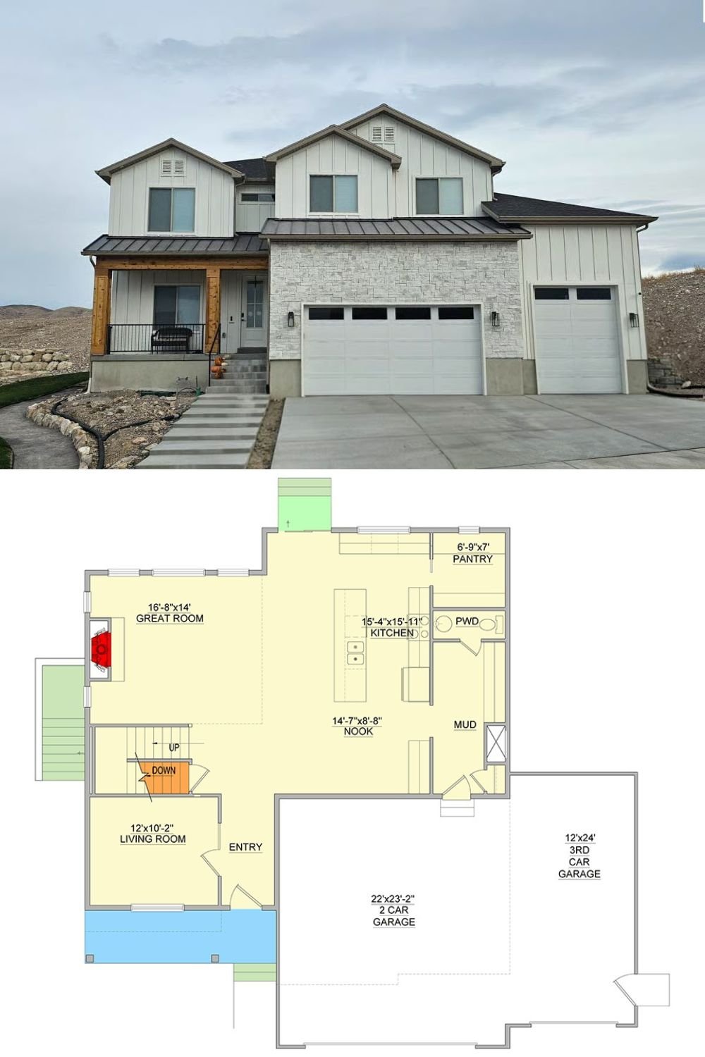 Craftsman-Style 4-Bedroom Home with Front Porch and Open-Concept Living (Floor Plan)