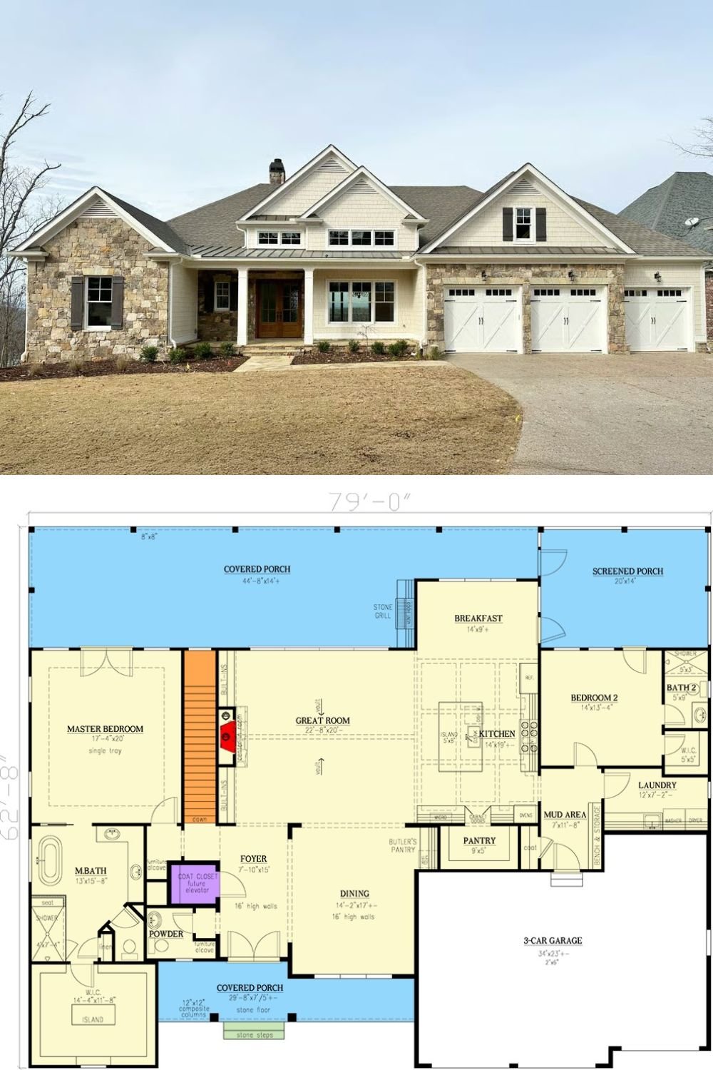 Craftsman-Style 4-Bedroom Home with Wet Bar and Walkout Basement (Floor Plan)