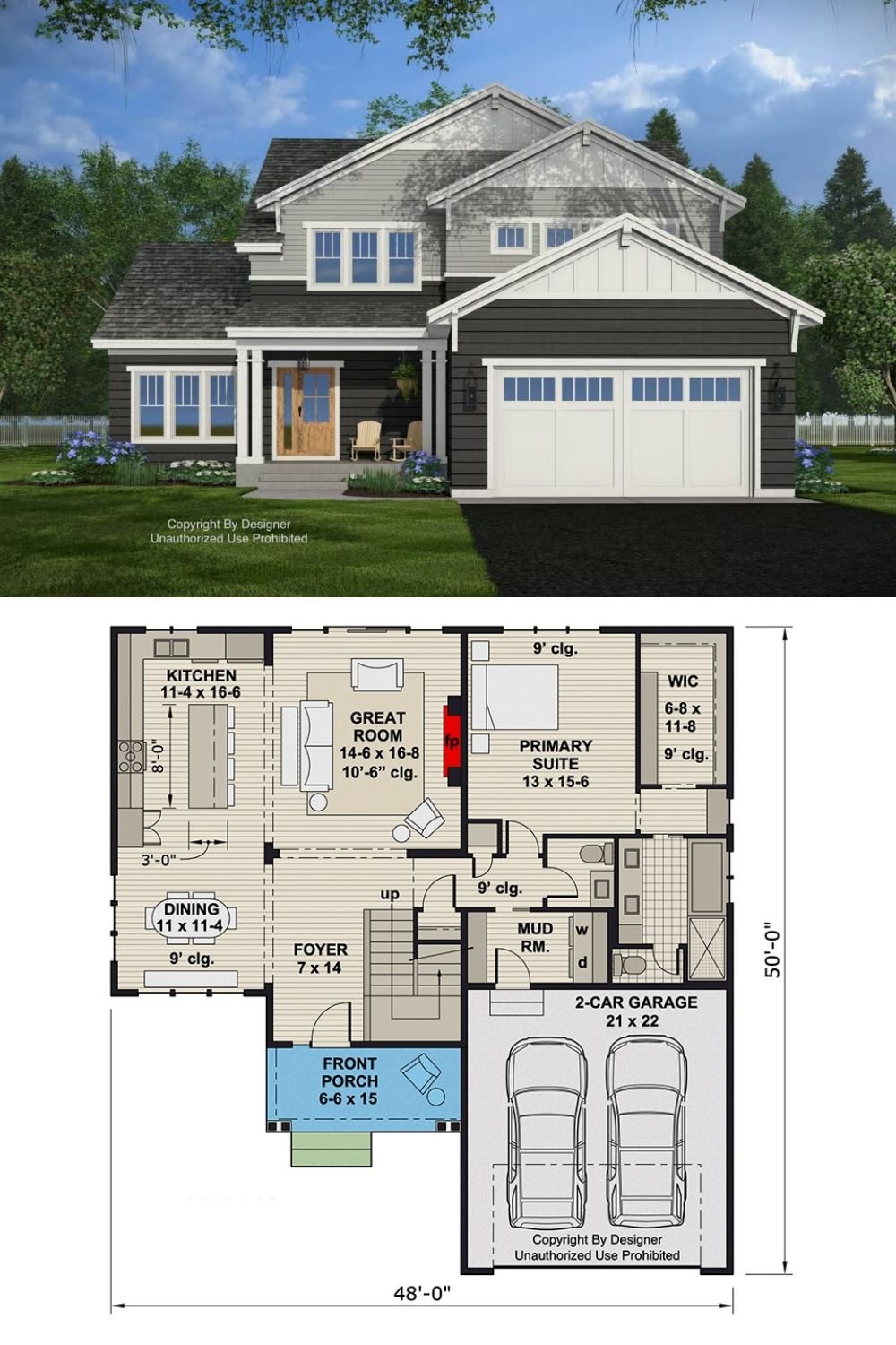 Craftsman-Style 4-Bedroom Home with Double Garage and Open-Concept Living (Floor Plan)