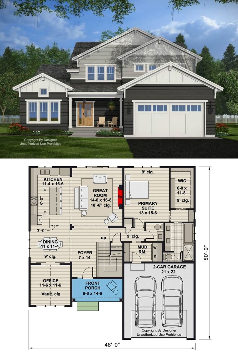 Craftsman-Style 4-Bedroom Home with Double Garage and Loft (Floor Plan)