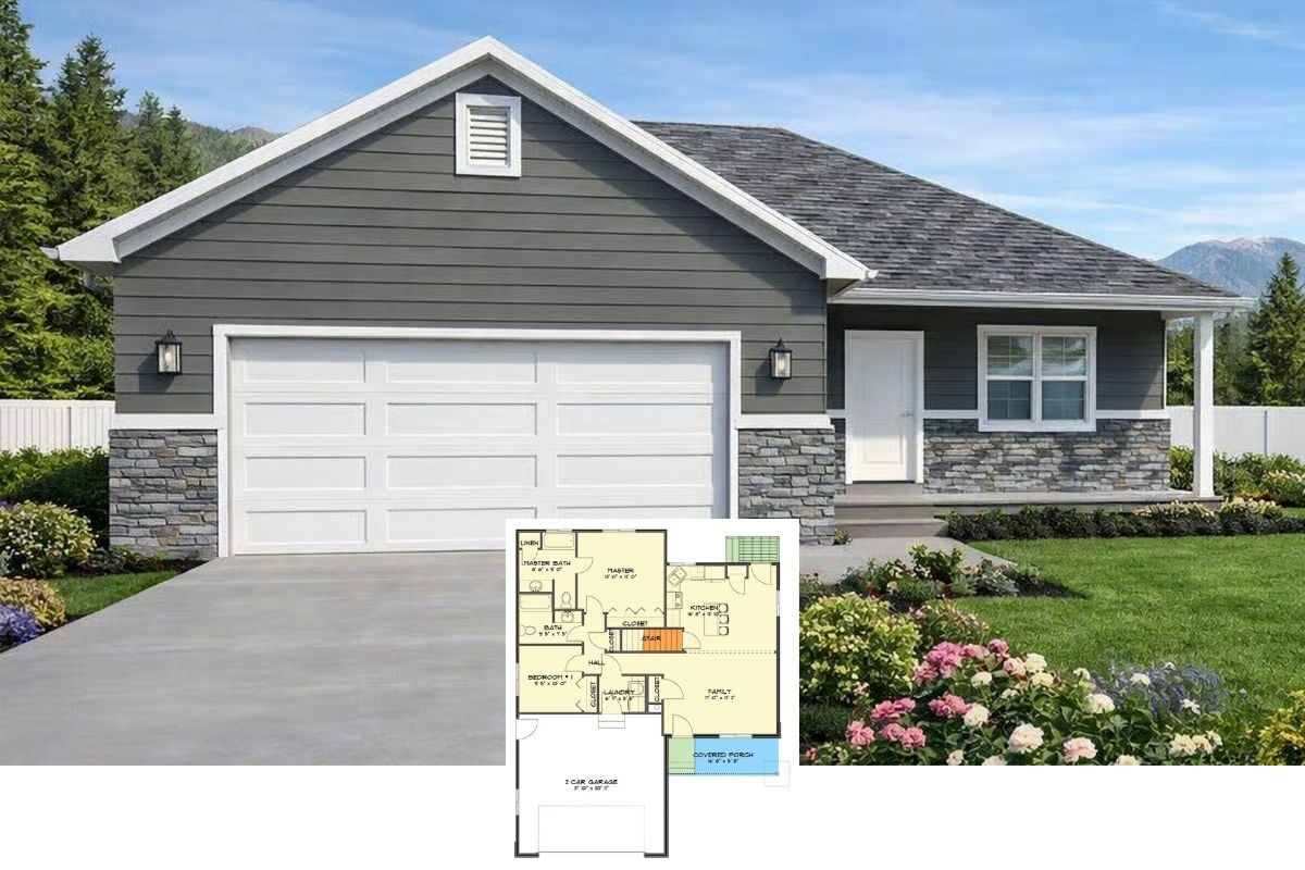 4-Bedroom Craftsman Ranch with Double Garage and Optional Basement (Floor Plan)