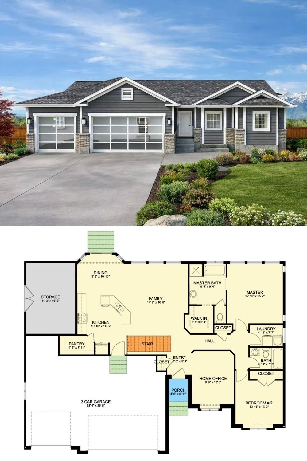 4-Bedroom Craftsman Ranch with 3-Car Garage and Optional Basement (Floor Plan)