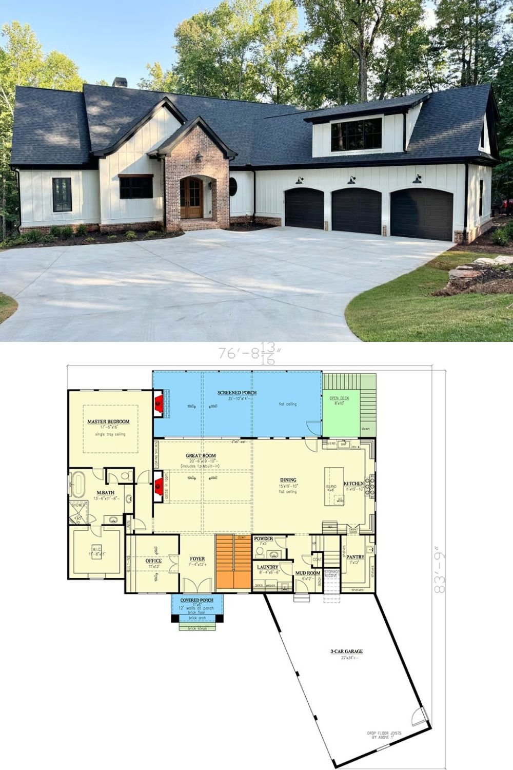 European-Style 4-Bedroom Farmhouse with Wet Bar and Bonus Room (Floor Plan)