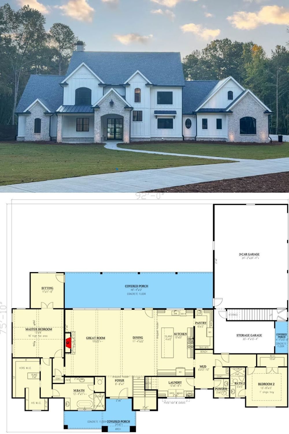 European 4-Bedroom Farmhouse with Balcony and In-Law Suite (Floor Plan)