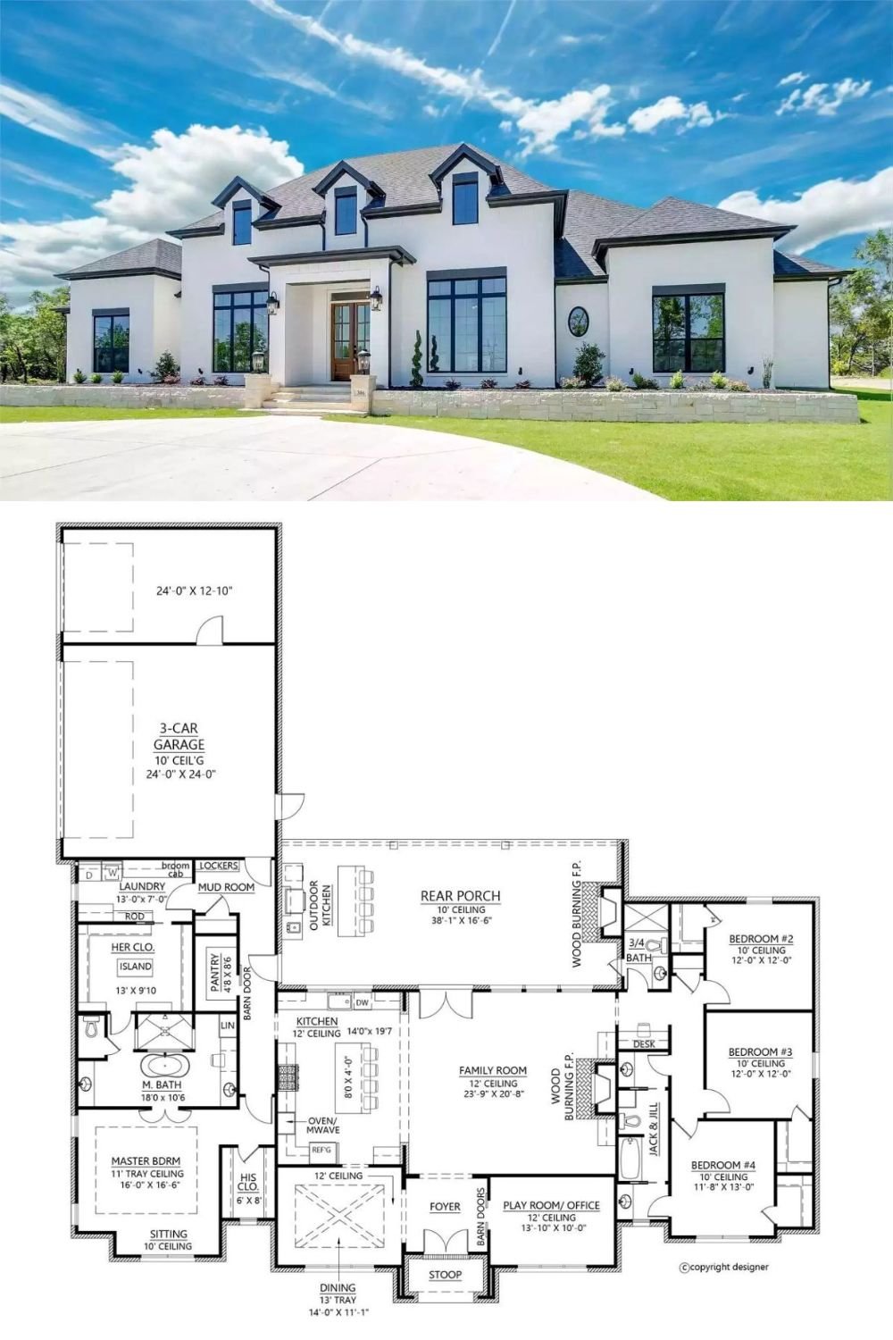 French Country-Style 4-Bedroom St. Tropez Home with Open Living Space and Covered Patio (Floor Plan)