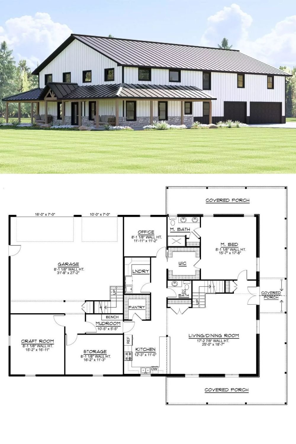 4-Bedroom Grangeview Barndominium with Wraparound Porch and Loft (Floor Plan)