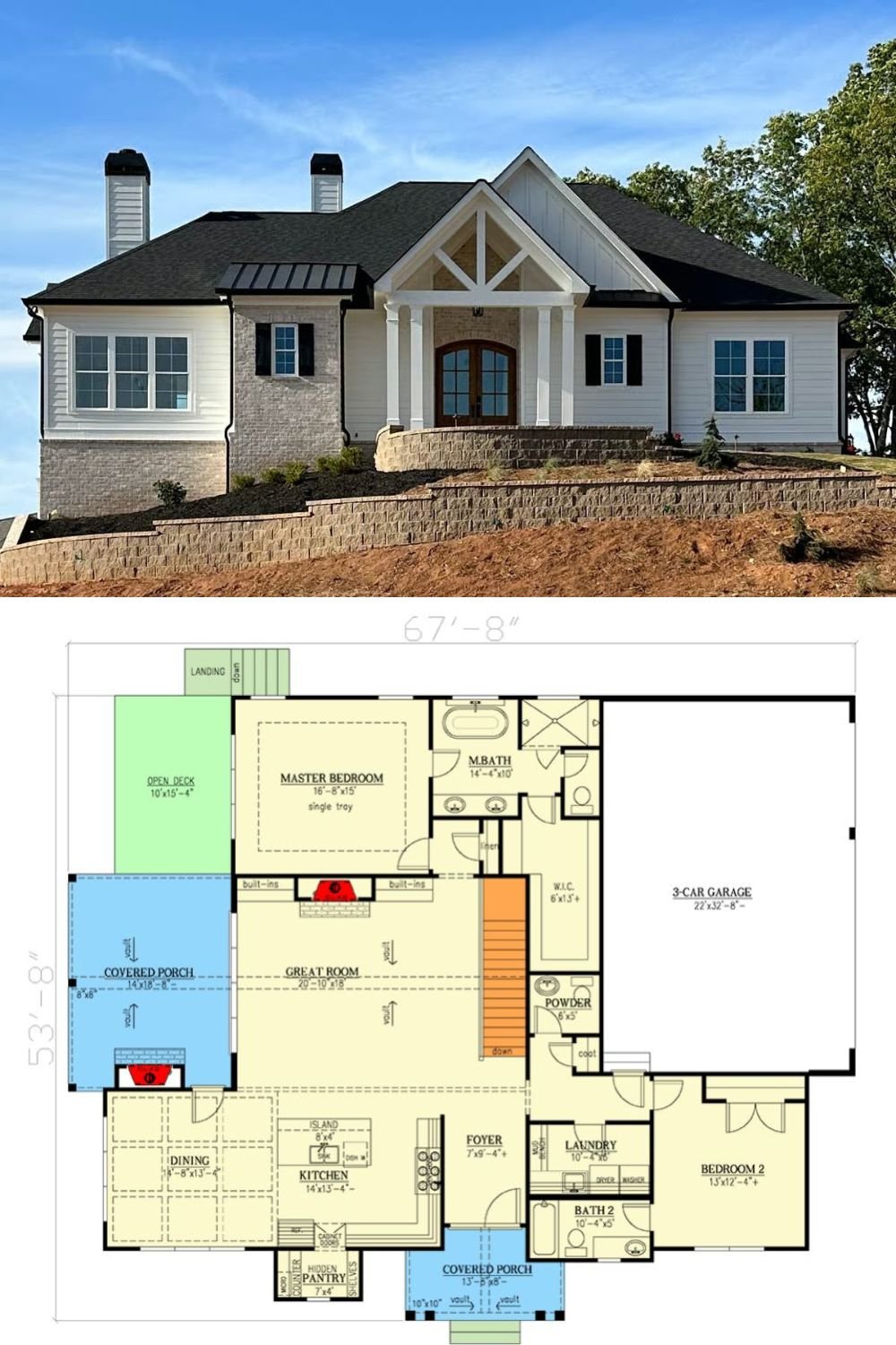 Modern Farmhouse-Style 4-Bedroom Craftsman with Walkout Basement and Wet Bar (Floor Plan)