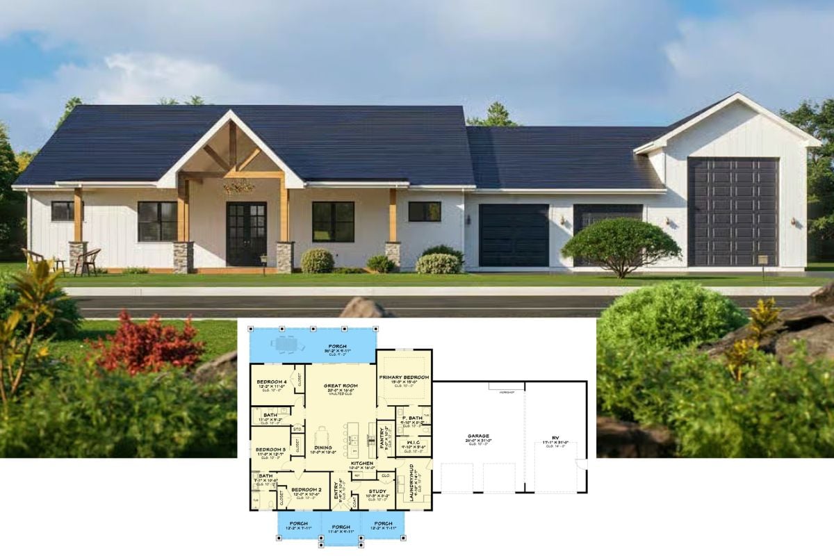 Modern Farmhouse-Style 4-Bedroom Home with RV Garage and Open-Concept Living (Floor Plan