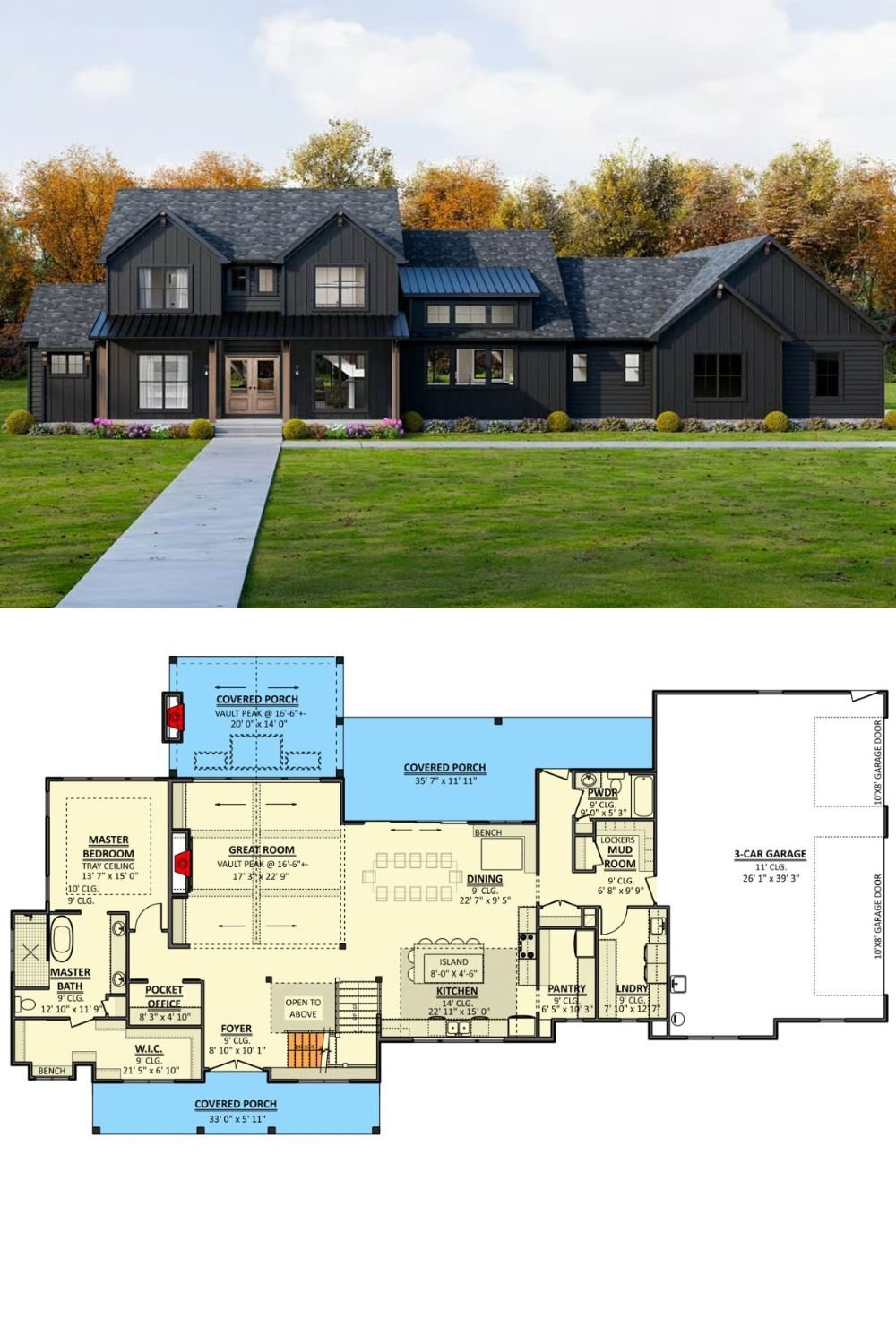 4-Bedroom Modern Farmhouse for a Wide Lot with Balcony (Floor Plan)