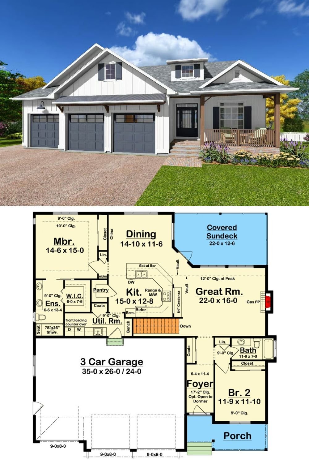 Modern Farmhouse-Style 4-Bedroom Home with 3-Car Garage and Lower Level Expansion (Floor Plan)