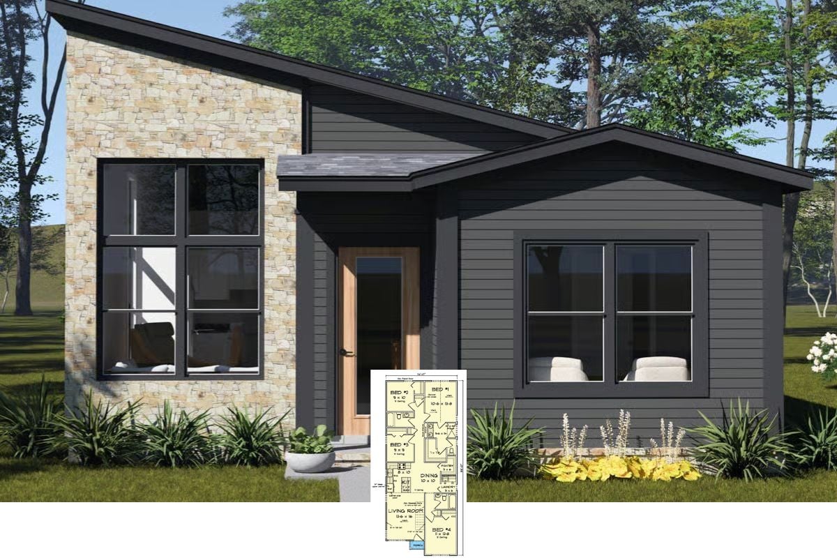 4-Bedroom Modern Home for a Narrow Lot with Open-Concept Living (Floor Plan)