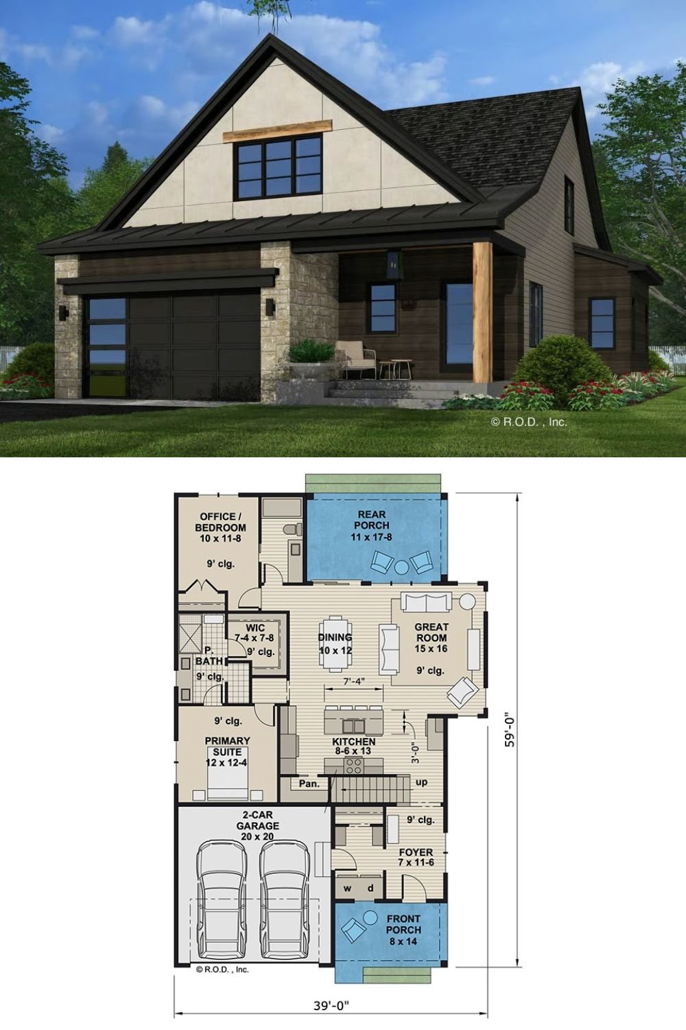 Modern-Style 4-Bedroom Home with Open Living Space and Loft (Floor Plan)