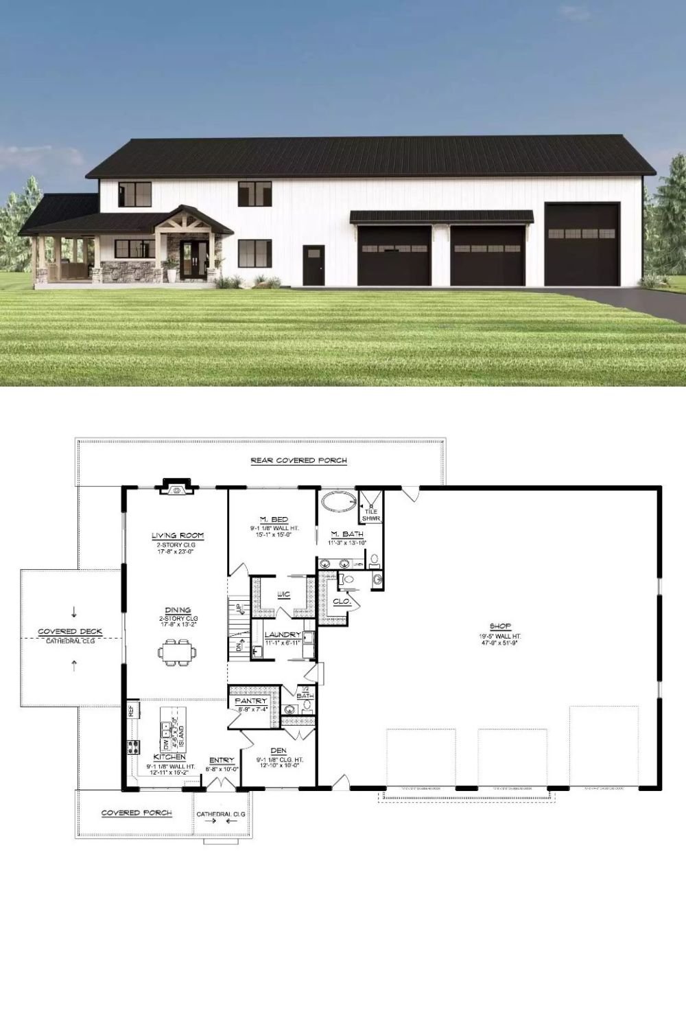 Barndominium-Style 4-Bedroom Ralmont Home with Wraparound Porch and 3-Car Garage (Floor Plan)