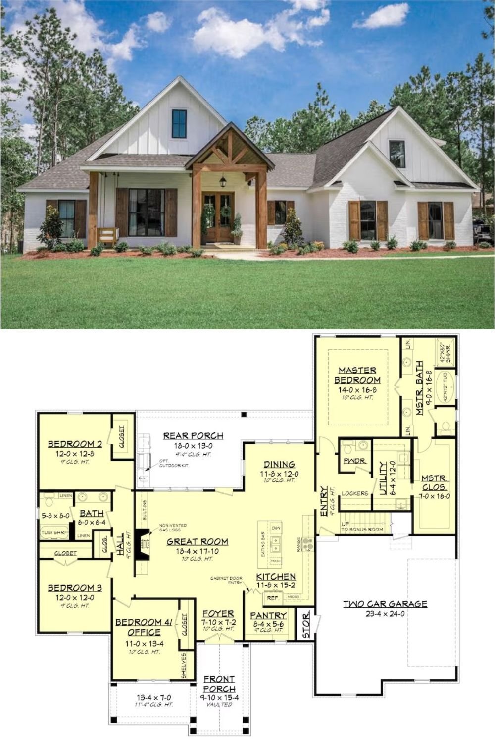 Rustic 4-Bedroom European Home for a Corner Lot with Bonus Room (Floor Plan)