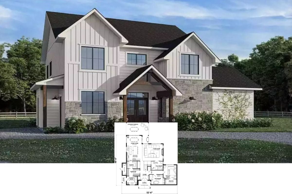 Farmhouse-Style 5-Bedroom Sunny Creek Home with Balcony and Covered Terrace (Floor Plan)