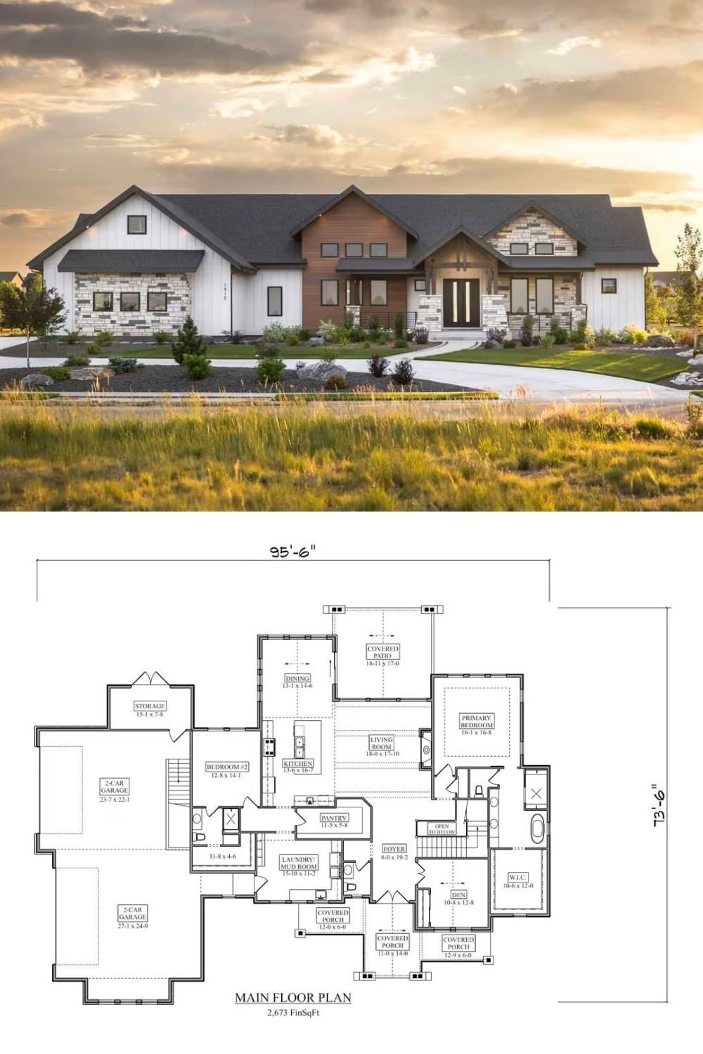 Transitional 4-Bedroom Ranch for a Sloped Lot with a Wet Bar (Floor Plan)