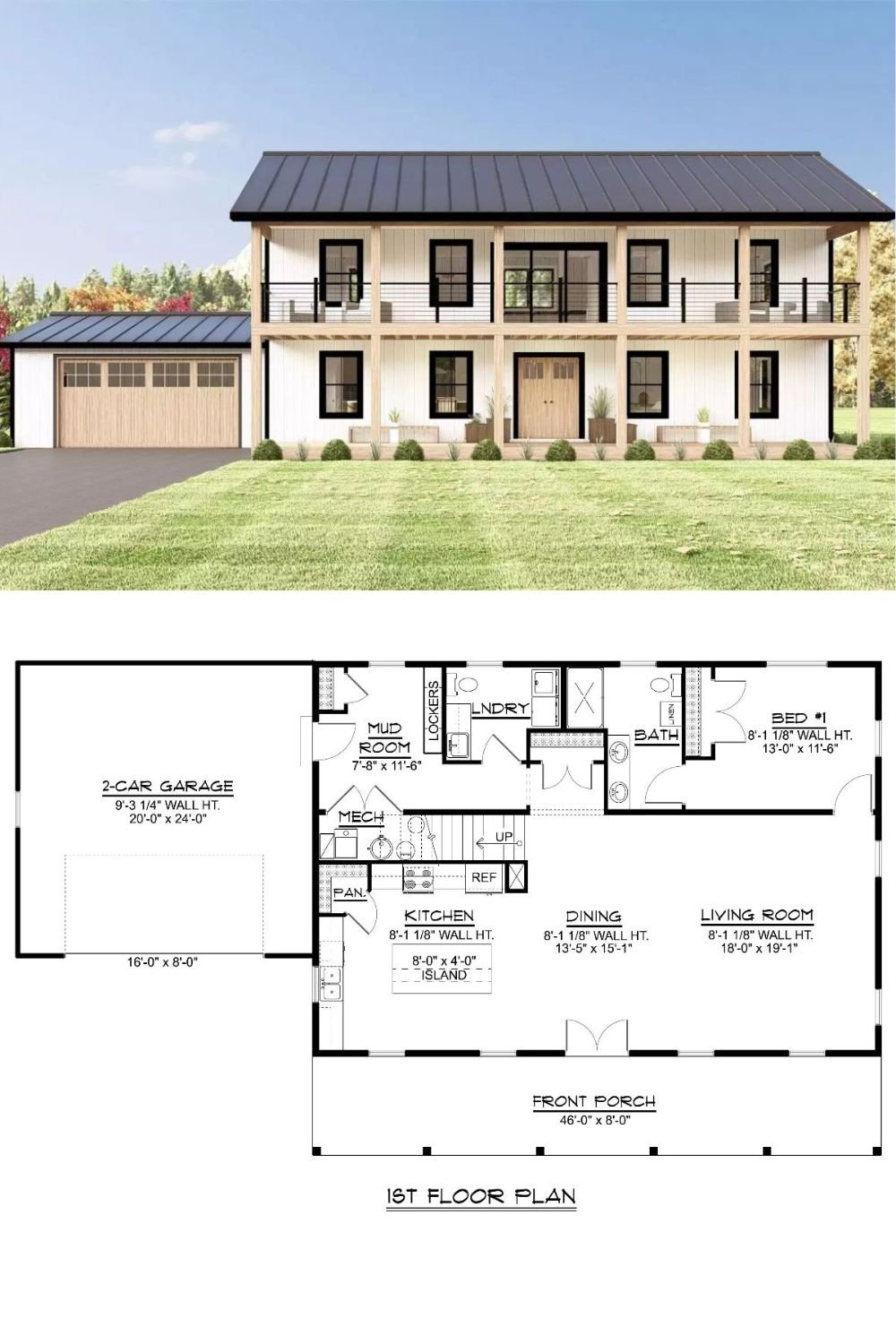 Farmhouse-Style 4-Bedroom Walden Acres Home with Loft and Stacked Porches (Floor Plan)
