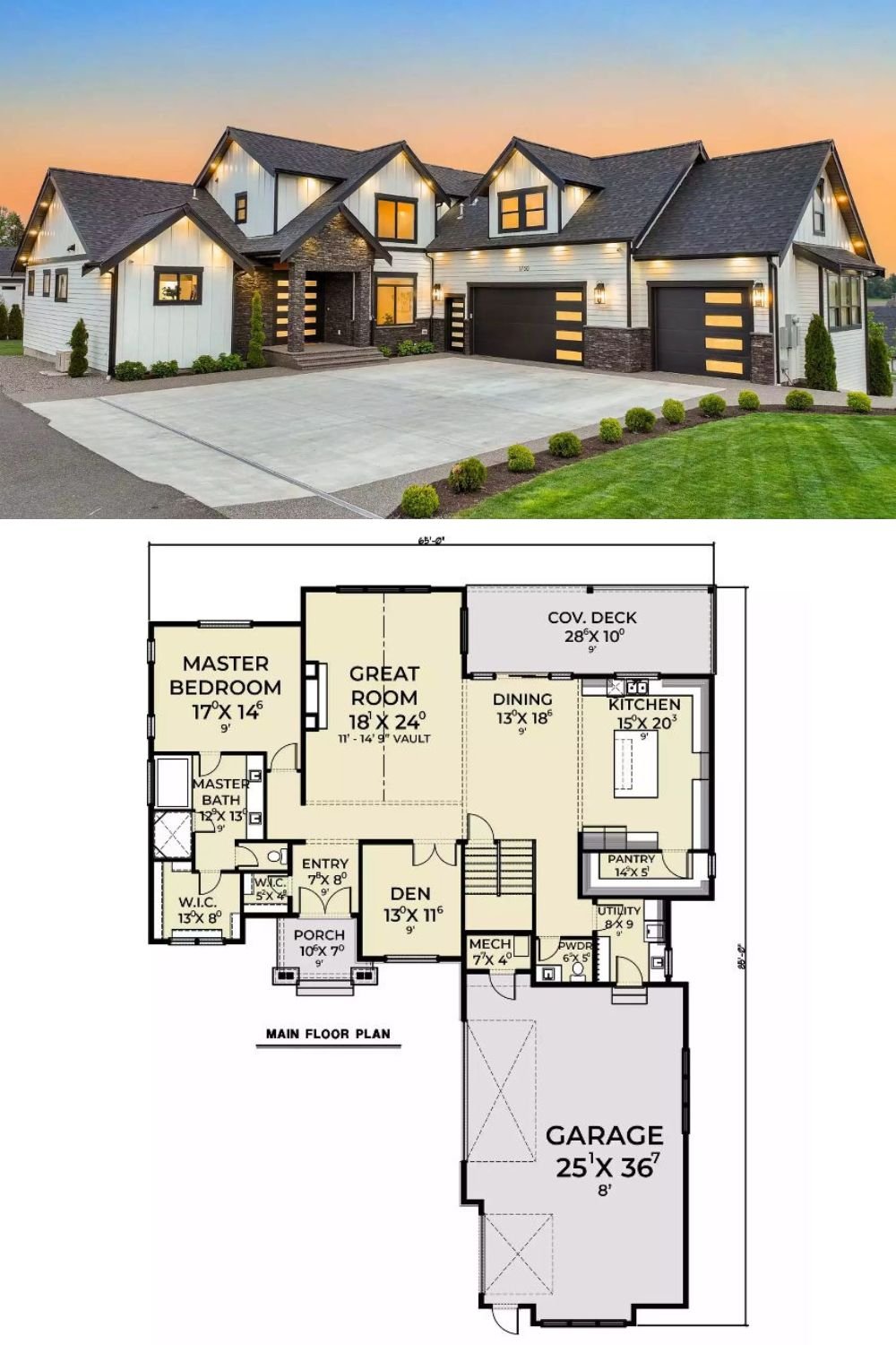 Wild Rose Lane 4-Bedroom Modern Farmhouse with Bonus Room and 3-Car Garage (Floor Plan)