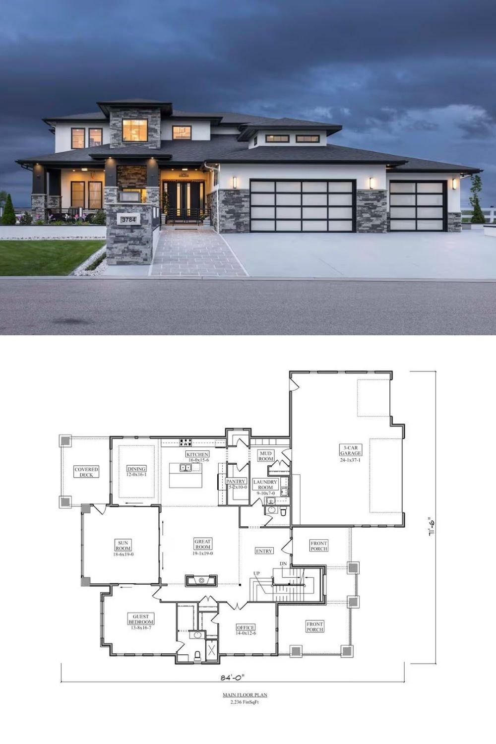 Contemporary-Style 5-Bedroom Home with Balcony Loft and Wet Bar (Floor Plan)