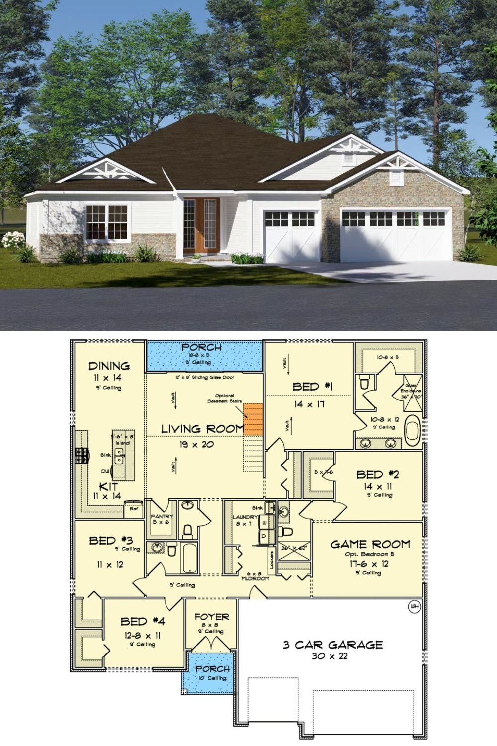 5-Bedroom Craftsman Home with Open Living Space and 3-Car Garage (Floor Plan)