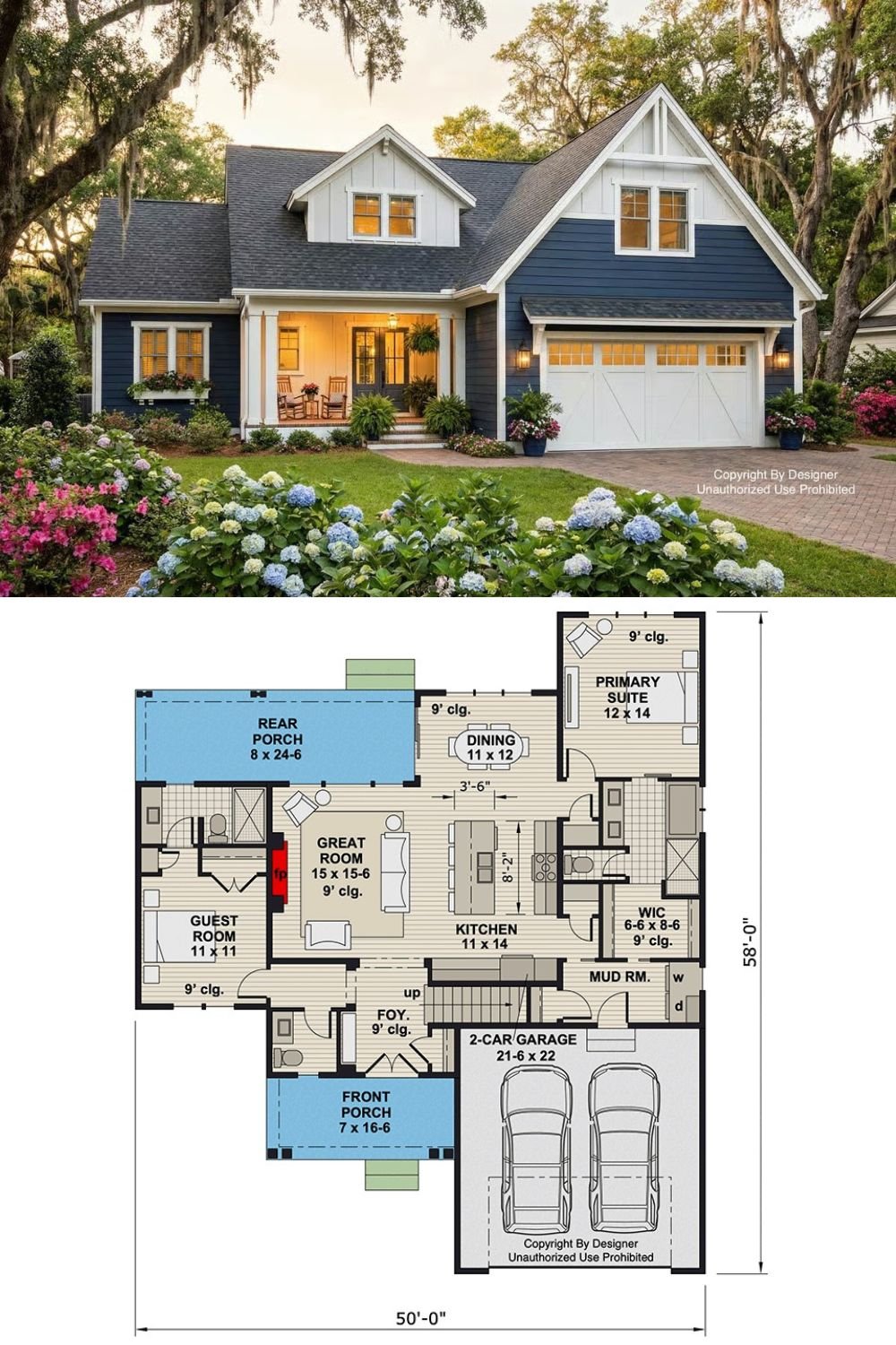 5-Bedroom Craftsman Home with Bonus Room and Loft (Floor Plan)