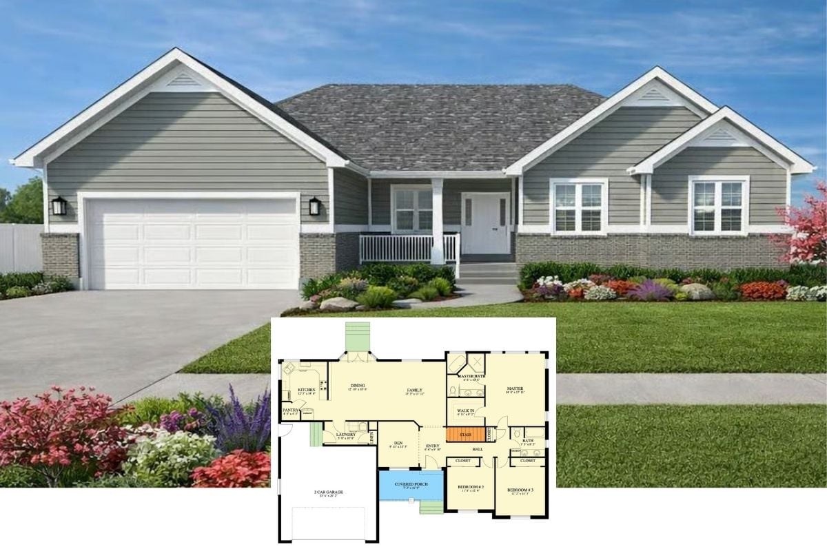Craftsman 5-Bedroom Ranch with Double Garage and Basement Expansion (Floor Plan)